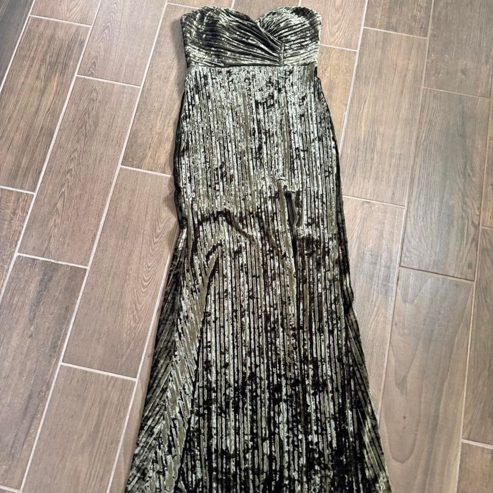 Strapless olive green dress